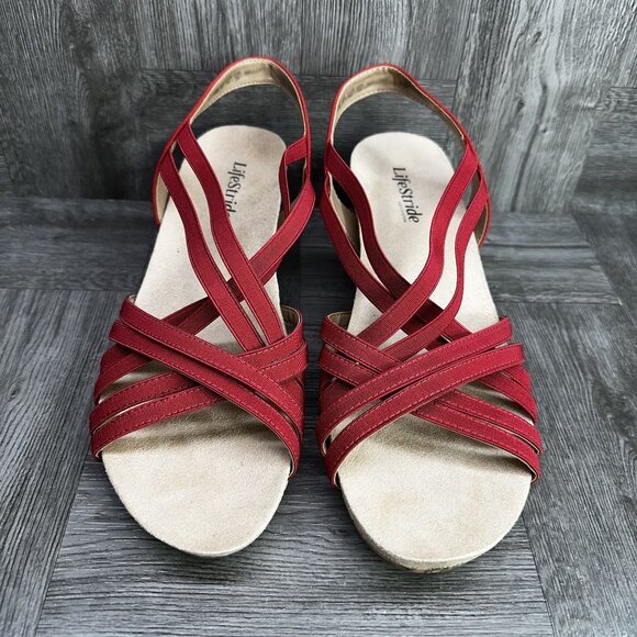 LifeStride Women's size 11 Red Strappy Wedge Heels - Picture 4 of 8